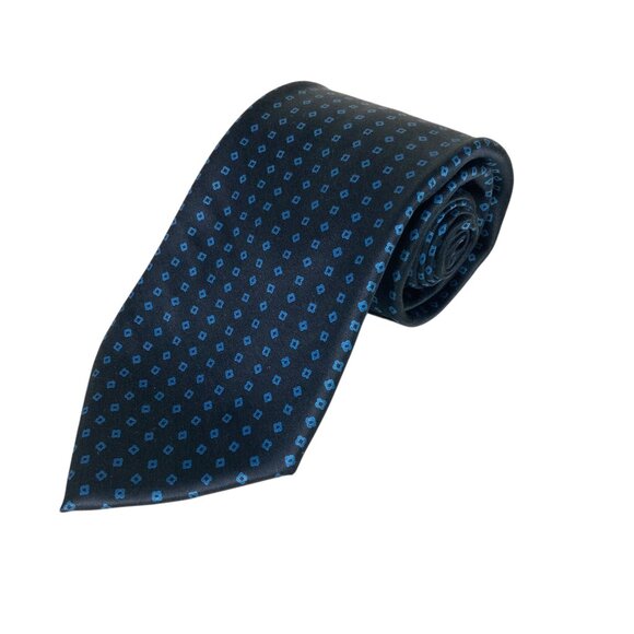 Brioni Silk Tie Made in Italy Blue Geometric Pattern Necktie - Picture 1 of 6